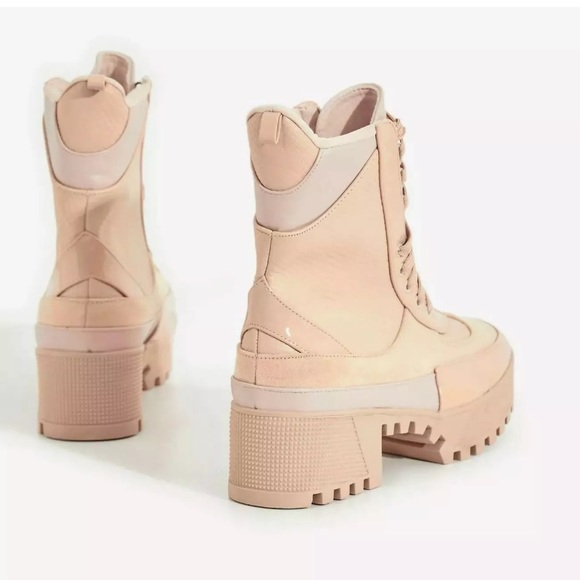 Pink Faux Snake Print Leather Combat Boots heels - Picture 4 of 8